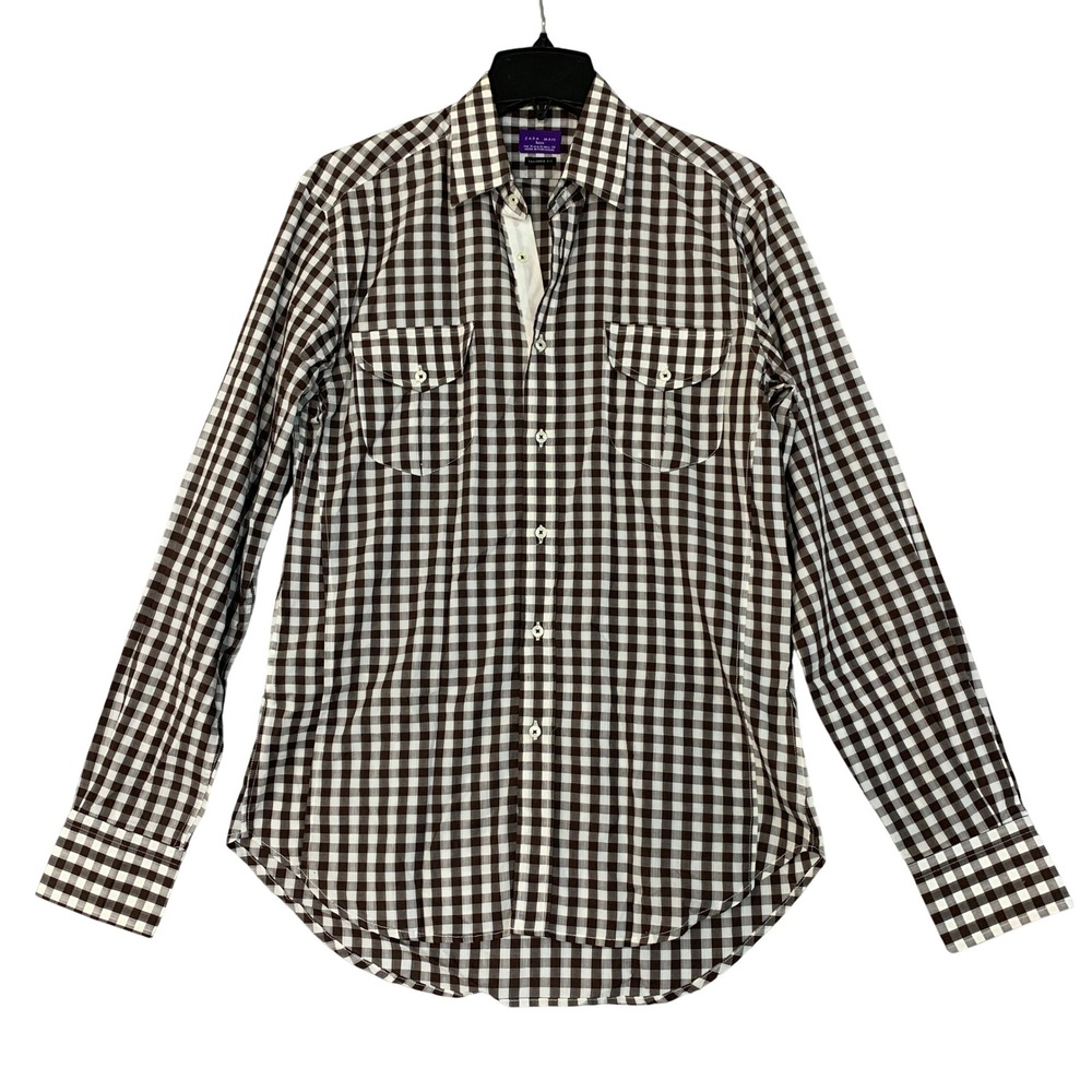 Zara Man Men's M Brown Tailored Fit Gingham Button Down Shirt Cotton